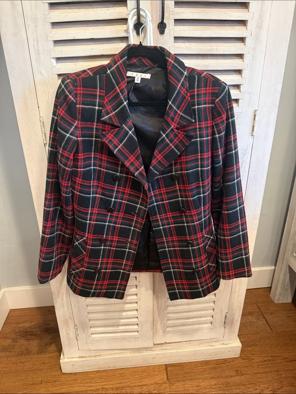Plaid Double-Breasted Women's Blazer Jacket - Red/Black